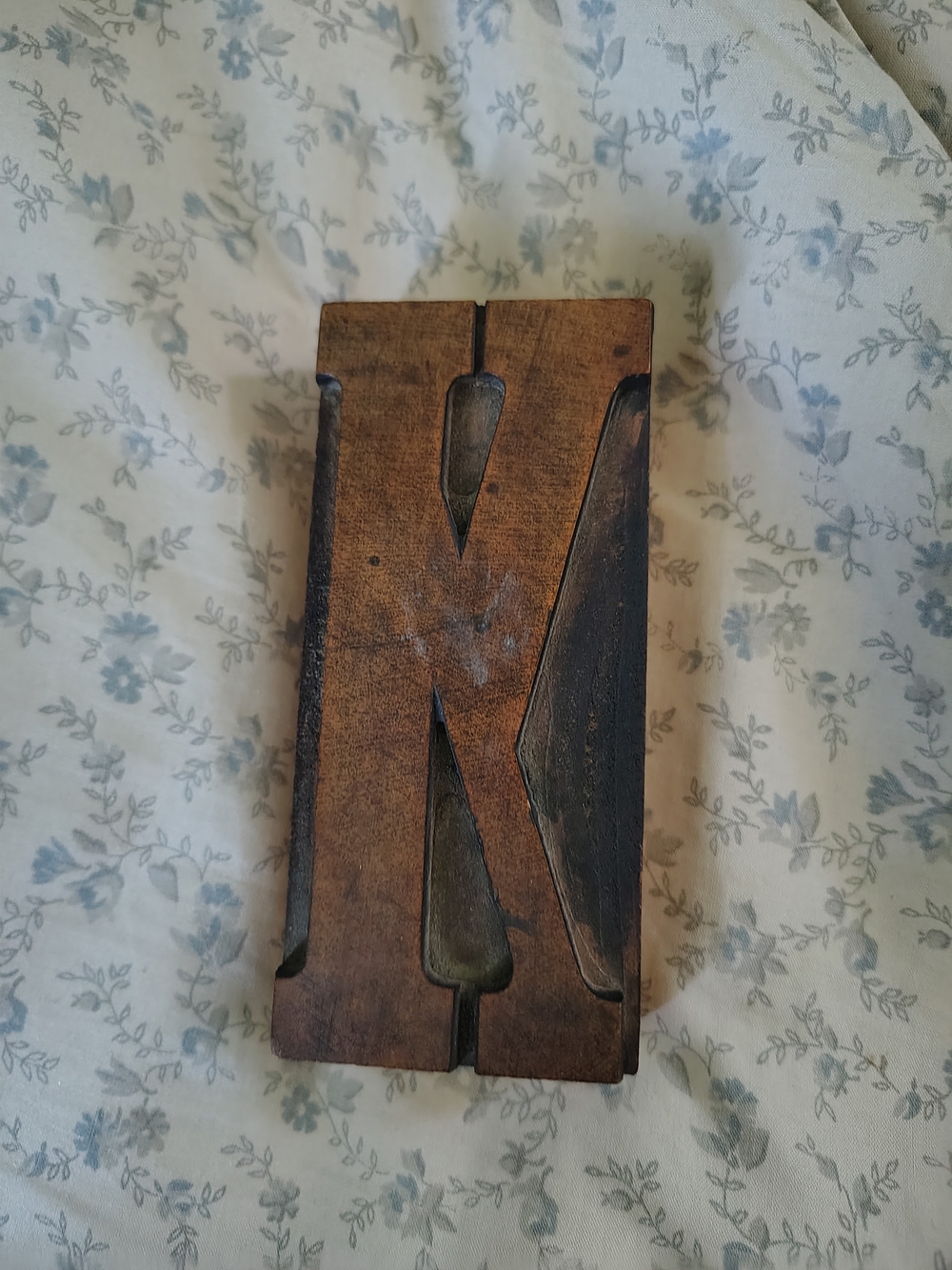 Vintage Wooden Letterpress Block 'K' - Brown